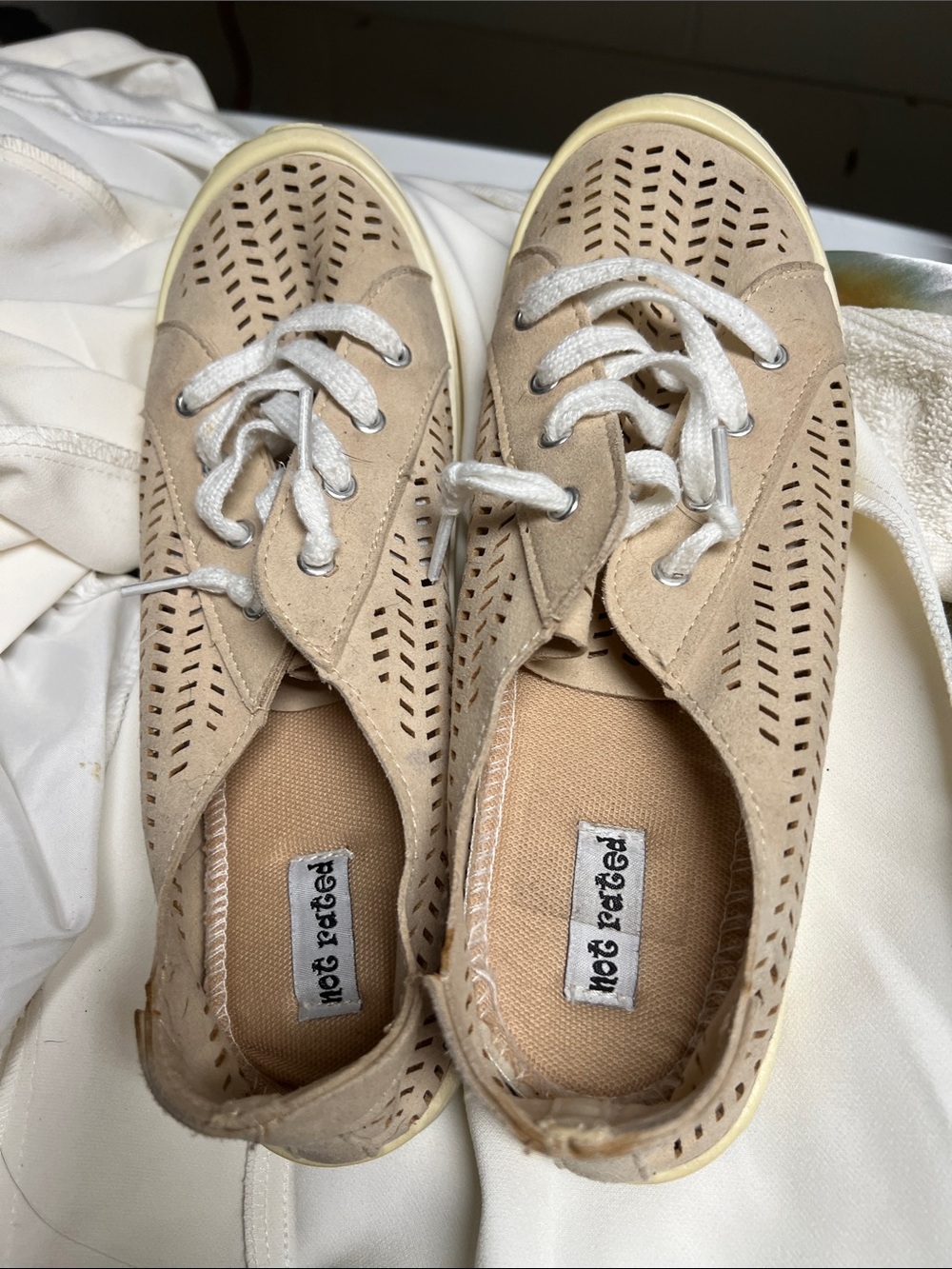 Not Rated Beige Perforated Lace-Up Sneakers